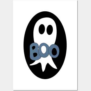 Cute Halloween ghost cartoon with BOO text Posters and Art